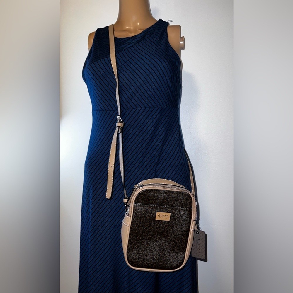 GUESS Brown Logo Crossbody with Beige Trim